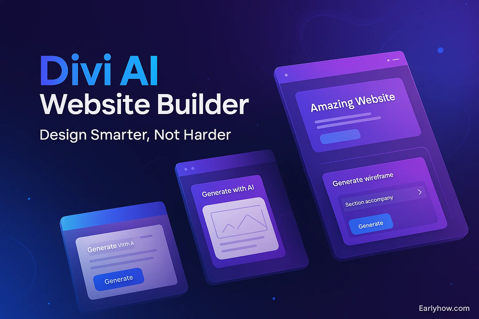 Divi AI Website Builder interface showing multiple wireframe generators with AI prompts