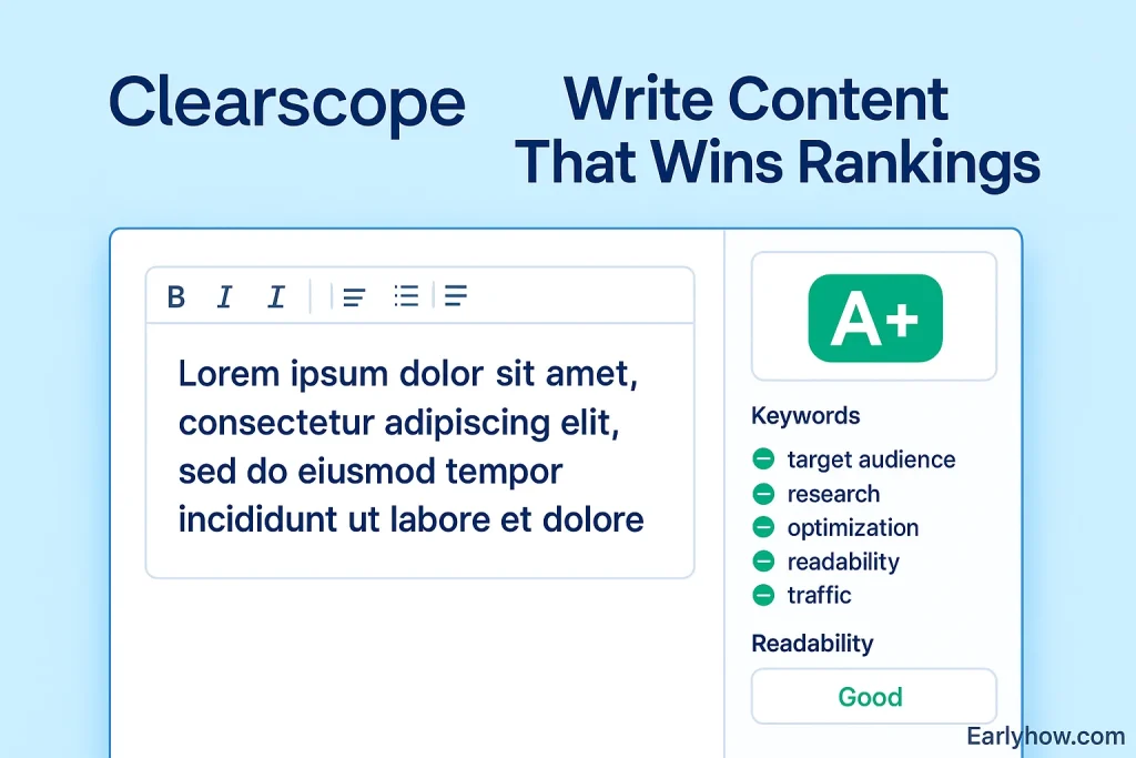 Clearscope content grading interface with readability and score metrics