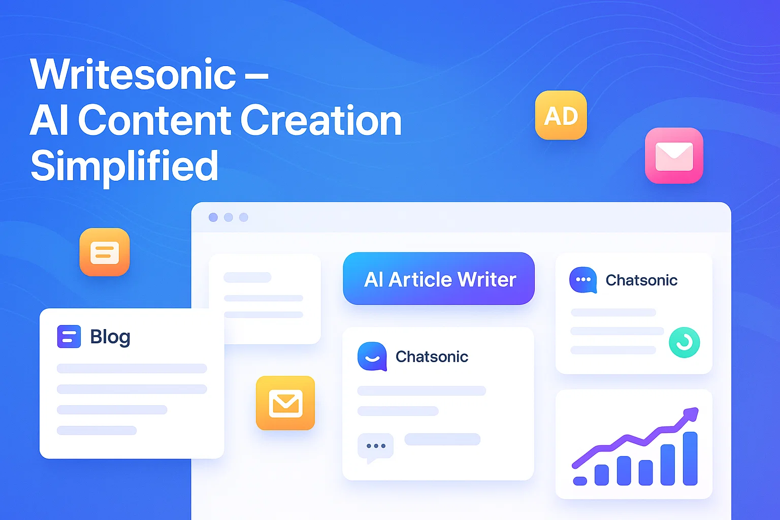 Writesonic dashboard showing AI article writer, Chatsonic, and blogging modules