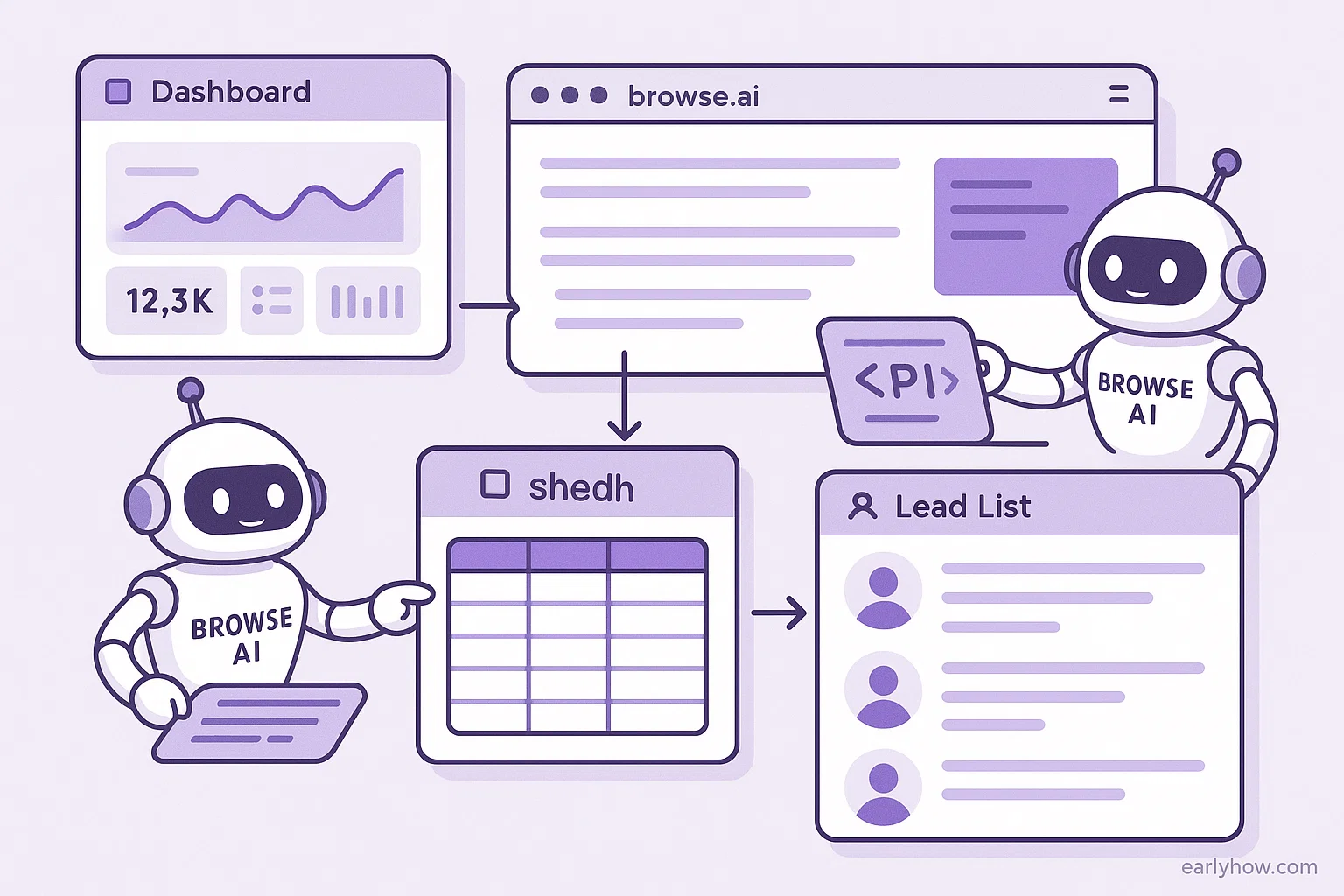 Browse AI dashboard showcasing robot automation settings and extraction tools