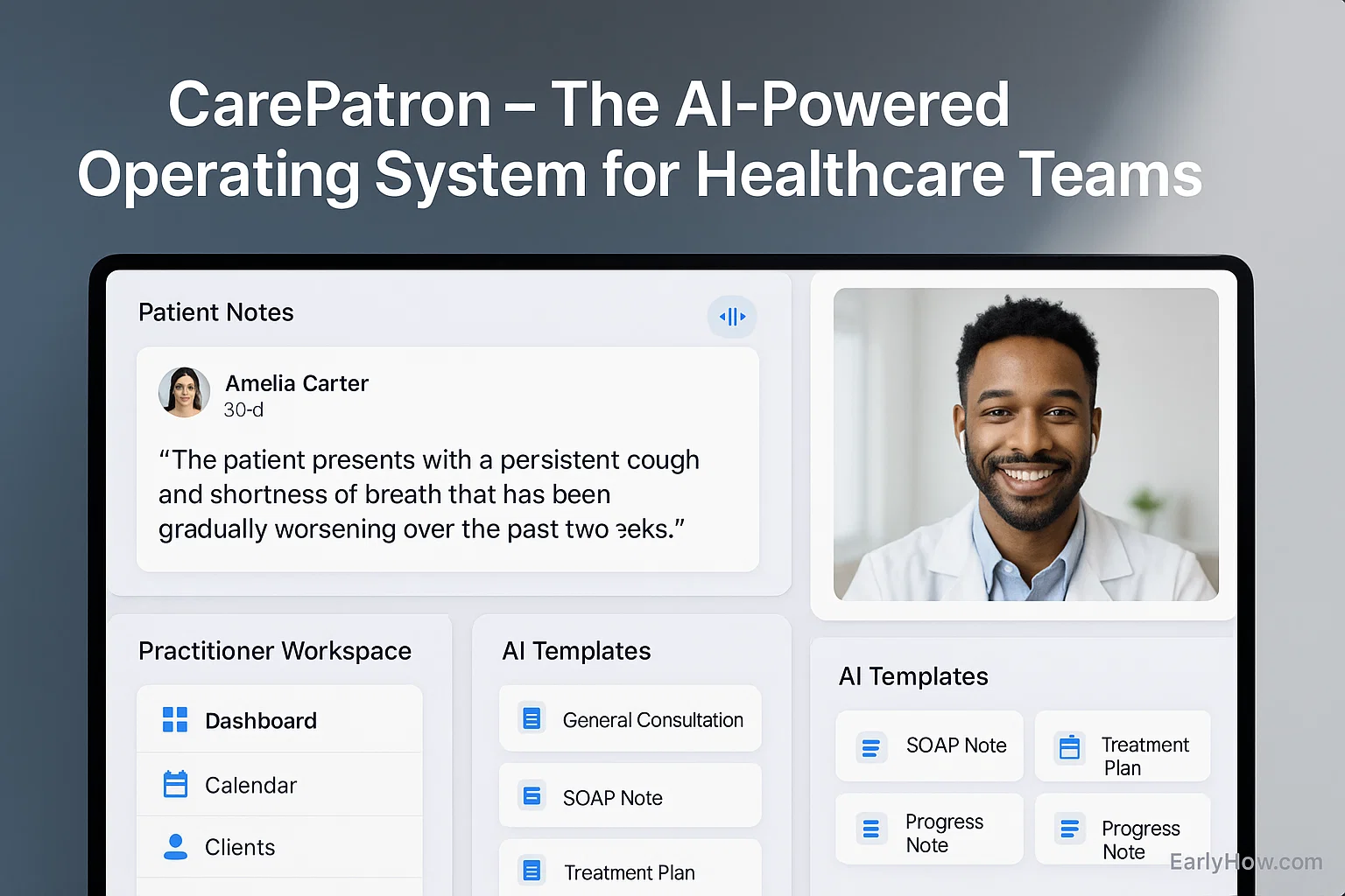Screenshot of CarePatron AI interface for managing healthcare operations