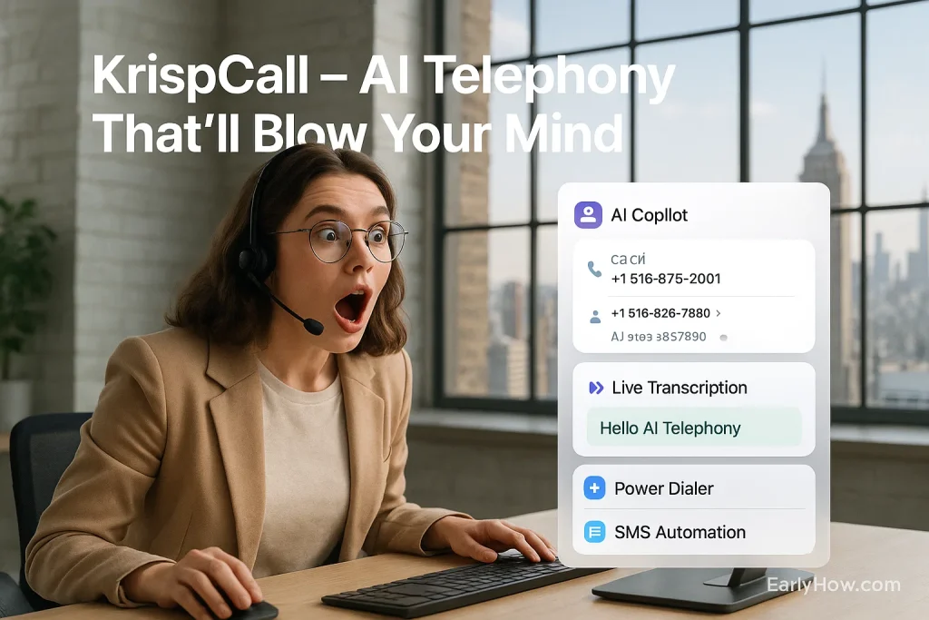 Dashboard from KrispCall AI showing call analytics, recordings, and filters