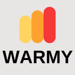 Warmy logo with three vertical bars in yellow, orange, and red