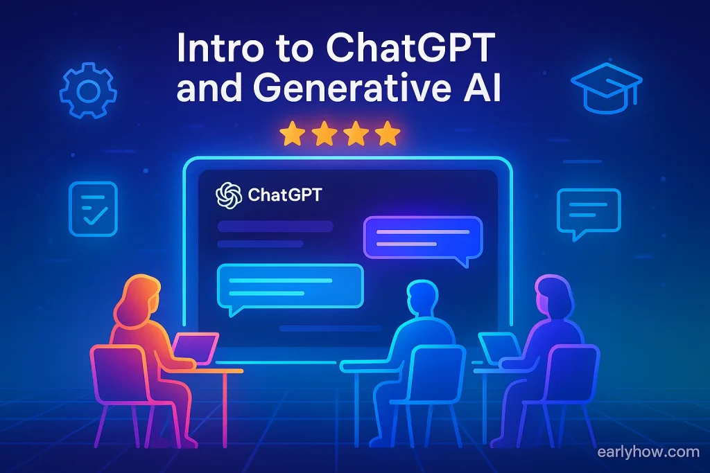 Udemy Intro to ChatGPT and Generative AI course dashboard showing 4.5-star rating and 100k students.