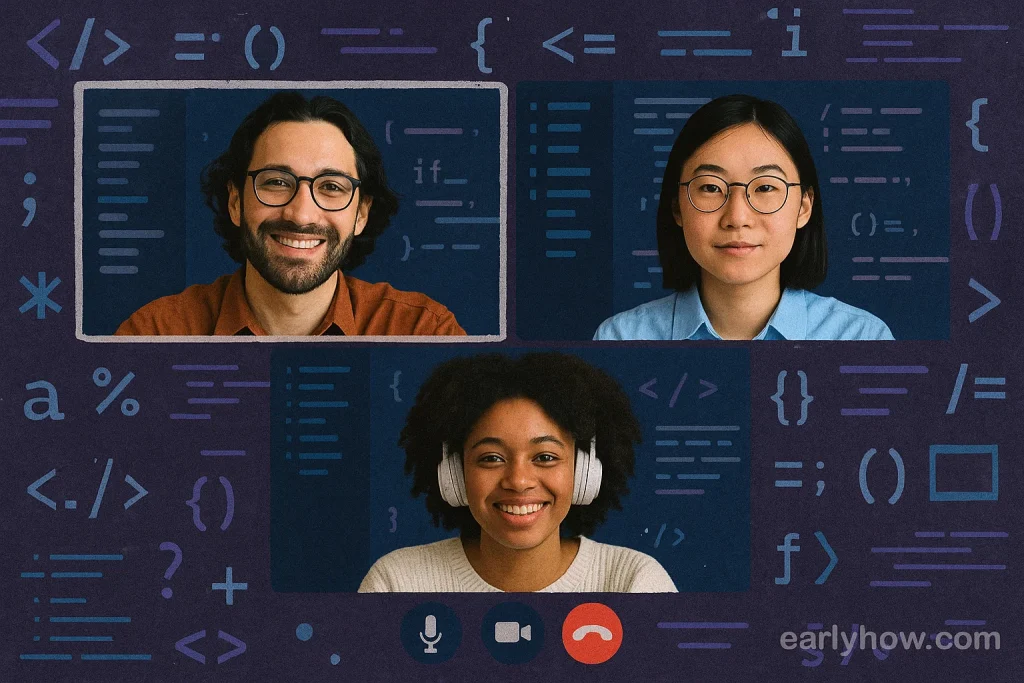 Screenshot collage of OpenAI researchers including Ahmed El-Kishky in a video podcast about AI coding benchmarks