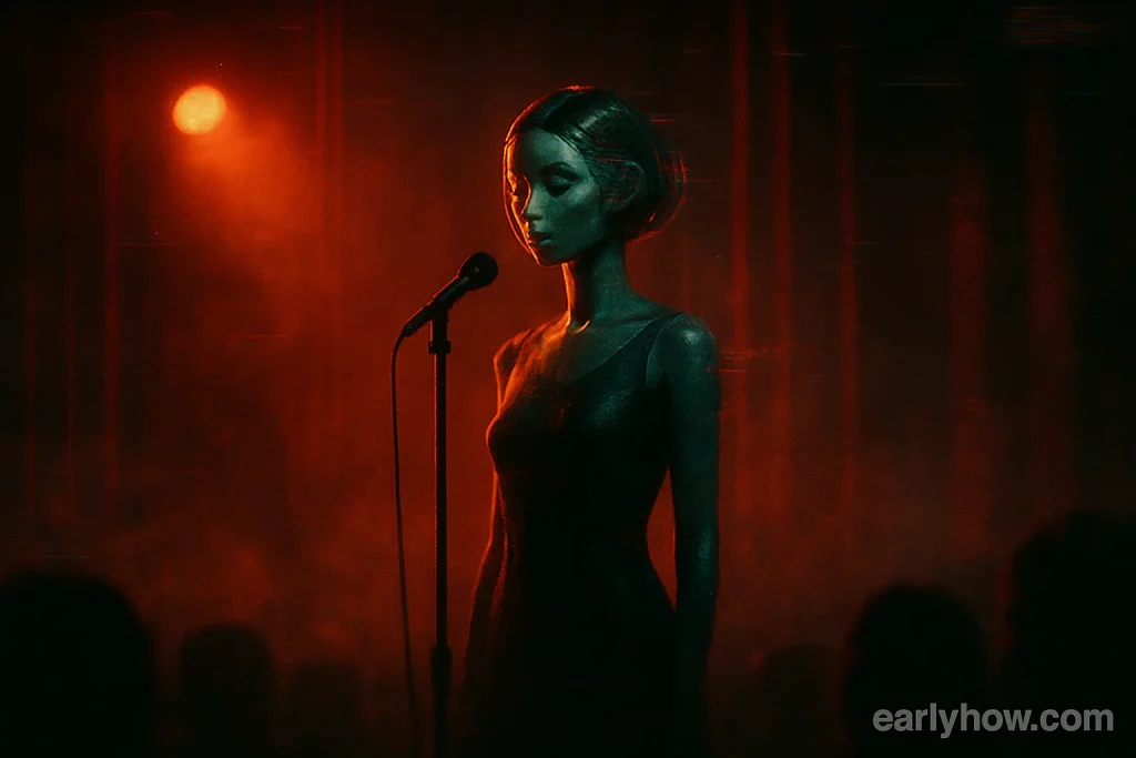 AI-generated image of Tupac Shakur in a dark performance scene, representing ethical debate over celebrity deepfakes